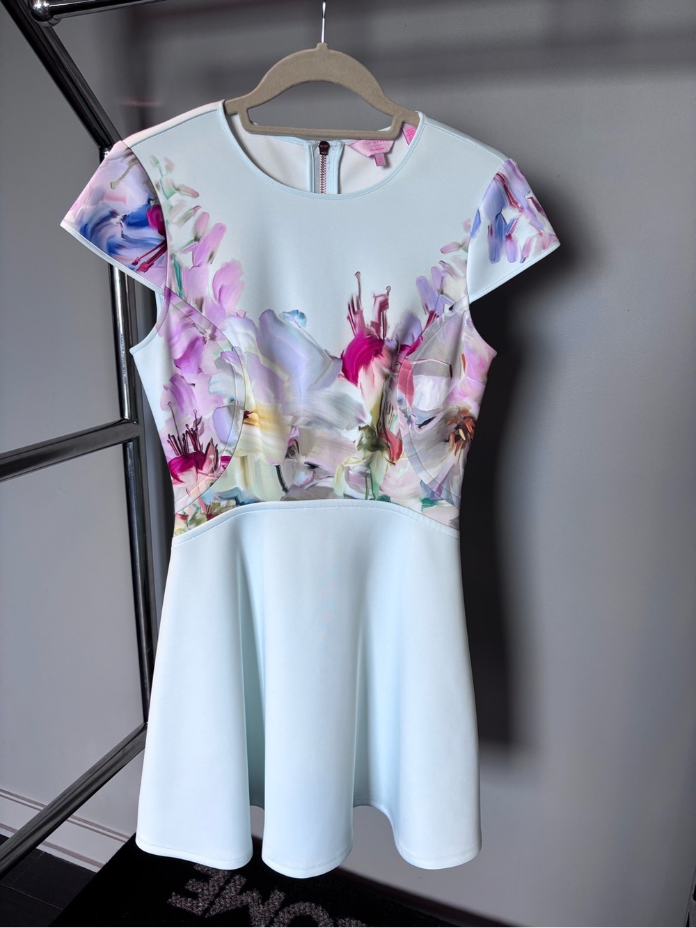 Ted Baker Pale Blue Floral Fit & Flare Mini Dress